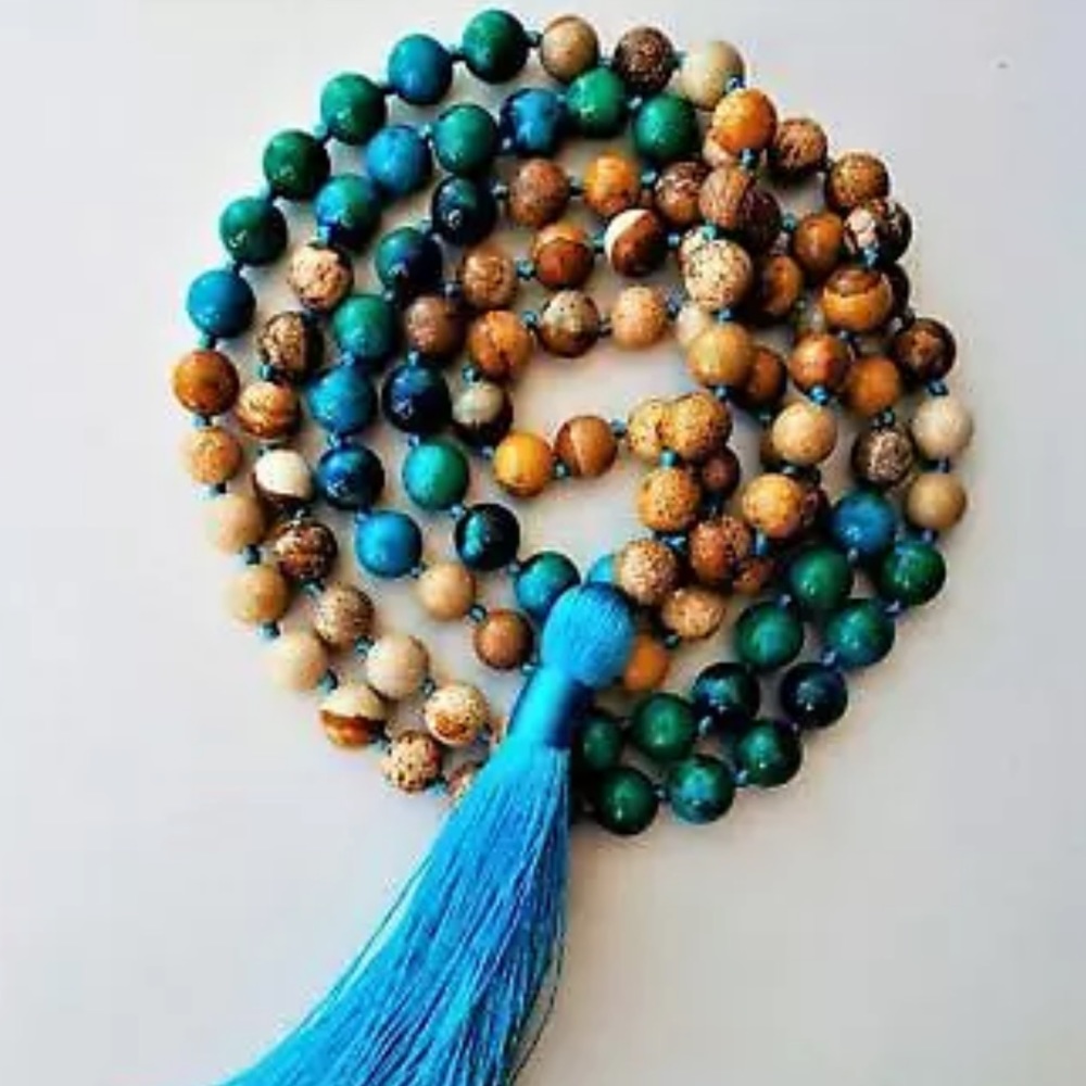 Picture stone Jasper and Chrysocolla Mala - Picture 6 of 7